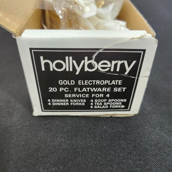 Vintage Hollyberry Gold Plated 20 Piece Service For 4 NIB - Picture 9 of 9